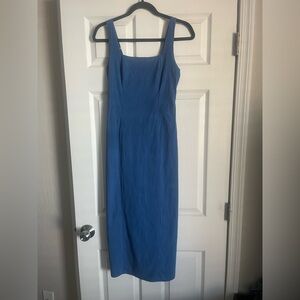 Abercrombie & Fitch Blue Column Midi Cocktail Formal Cotton Blend Dress Sz XS